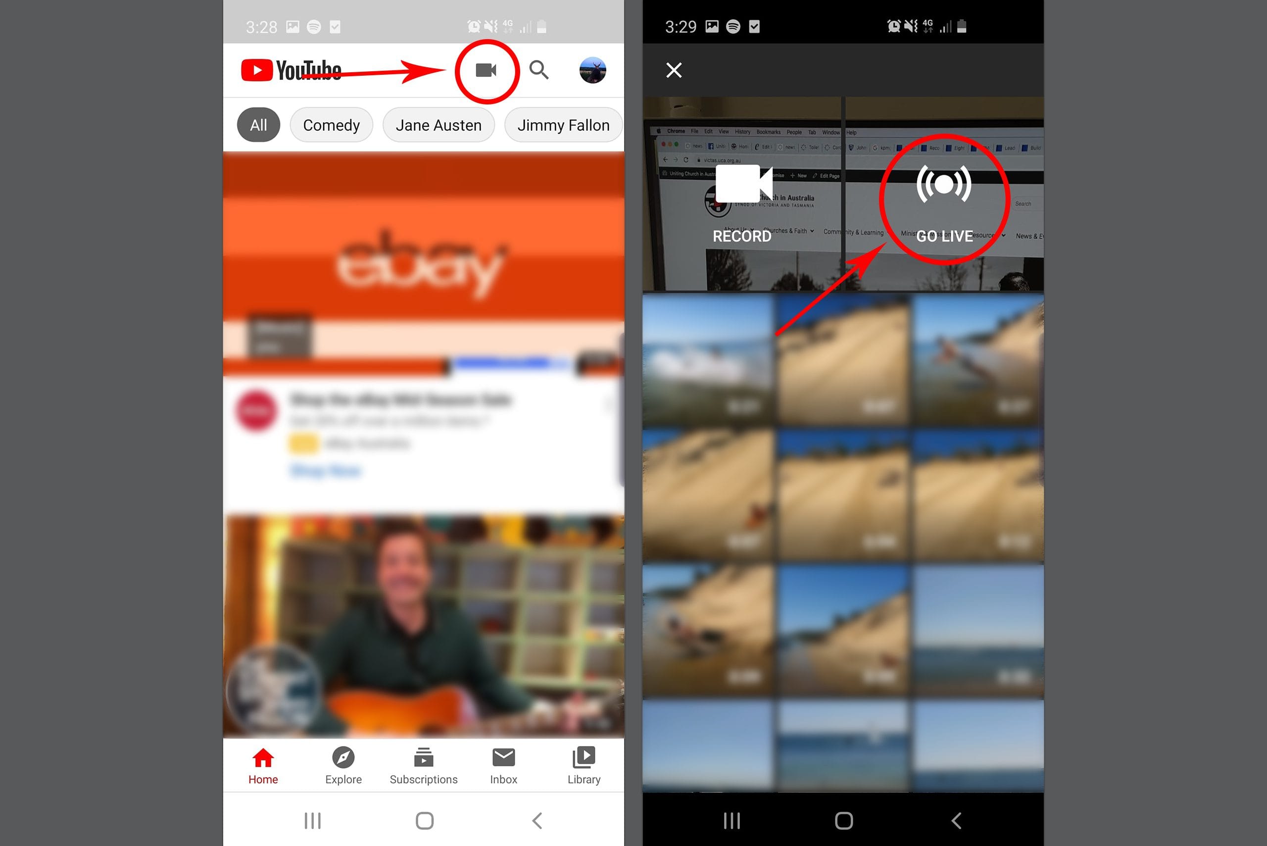 Picture of Youtube in the page How to live stream a worship service or church event